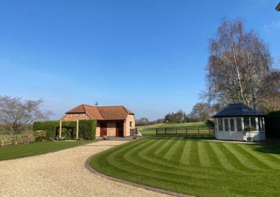 Garden setting with newly laid turf